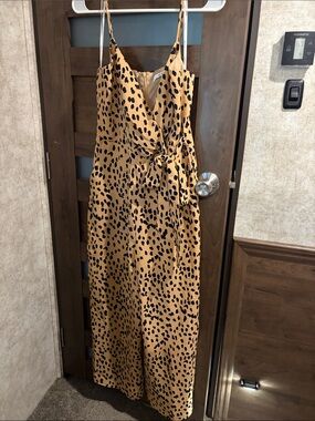 Spotted Wrap-Front Cheetah Jumpsuit